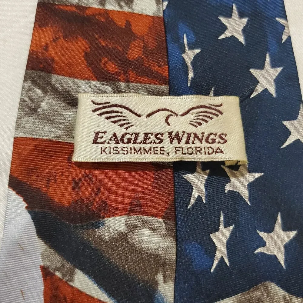 Eagles Wings Mens Silk Tie‎ Patriotic Bald Eagle American Flag Statue of Liberty